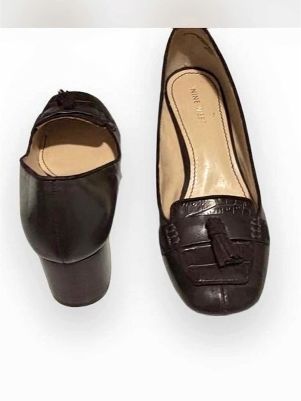 Nine West Brown Tassel Loafer Heels vintage Y2K